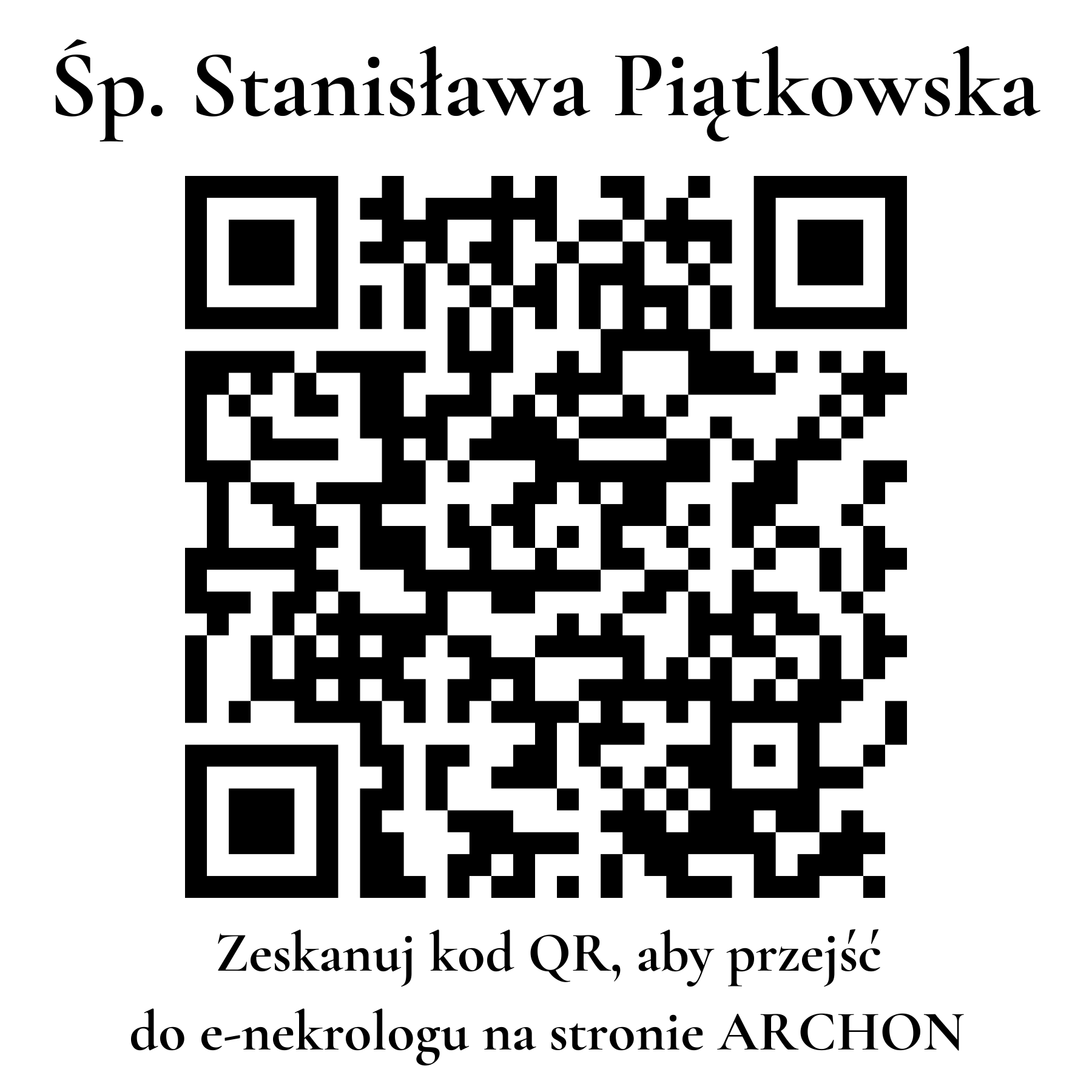 Kod QR do nekrologu Stanisława Piątkowska