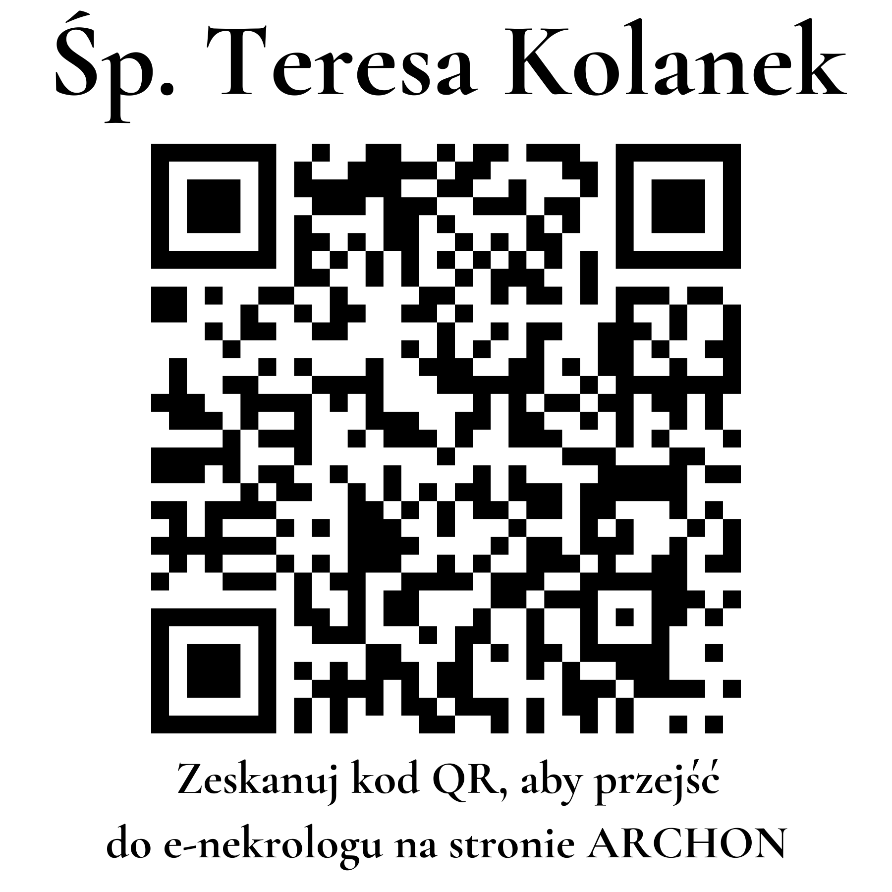 Kod QR do nekrologu Teresa Kolanek