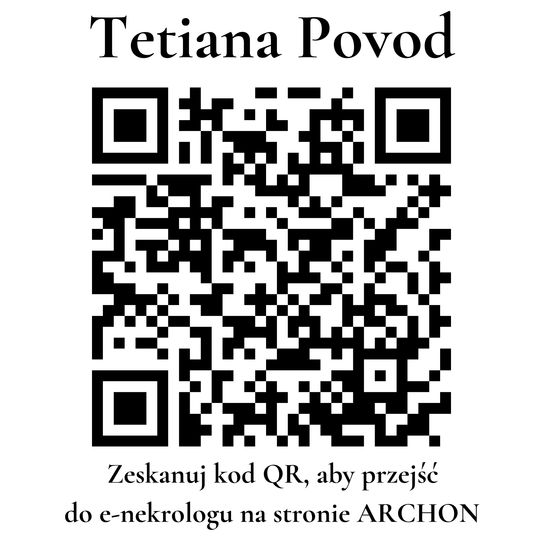 Kod QR do nekrologu Tetiana Povod