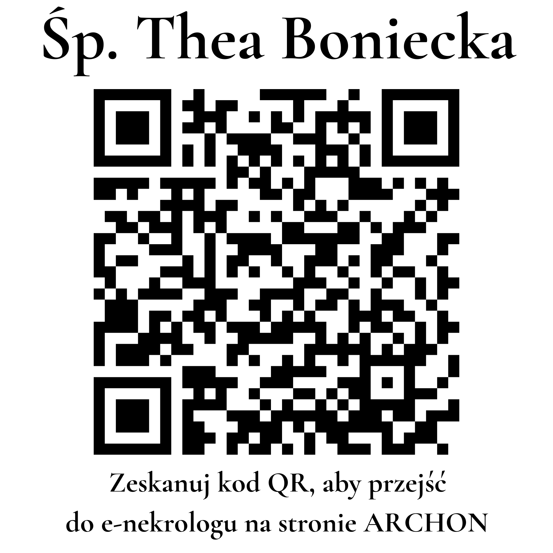 Kod QR do nekrologu Thea Boniecka