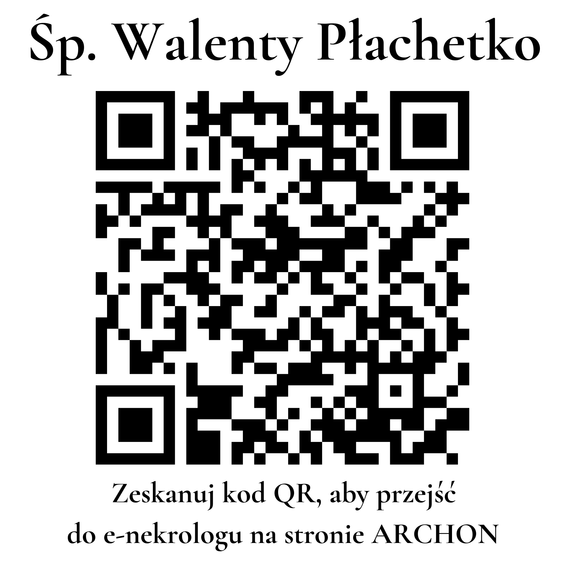 Kod QR do nekrologu Walenty Płachetko