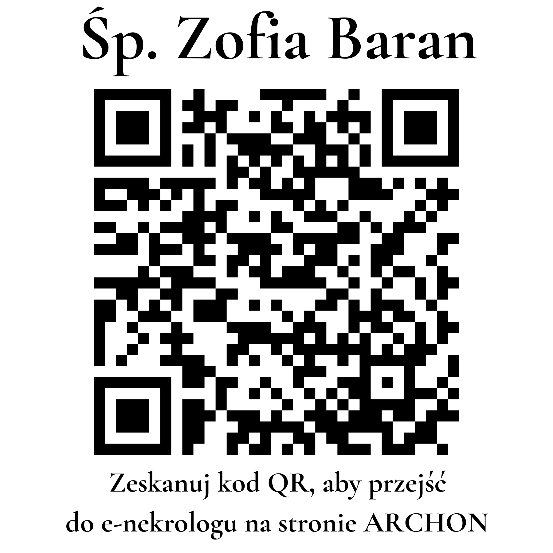 Kod QR do nekrologu Zofia Baran