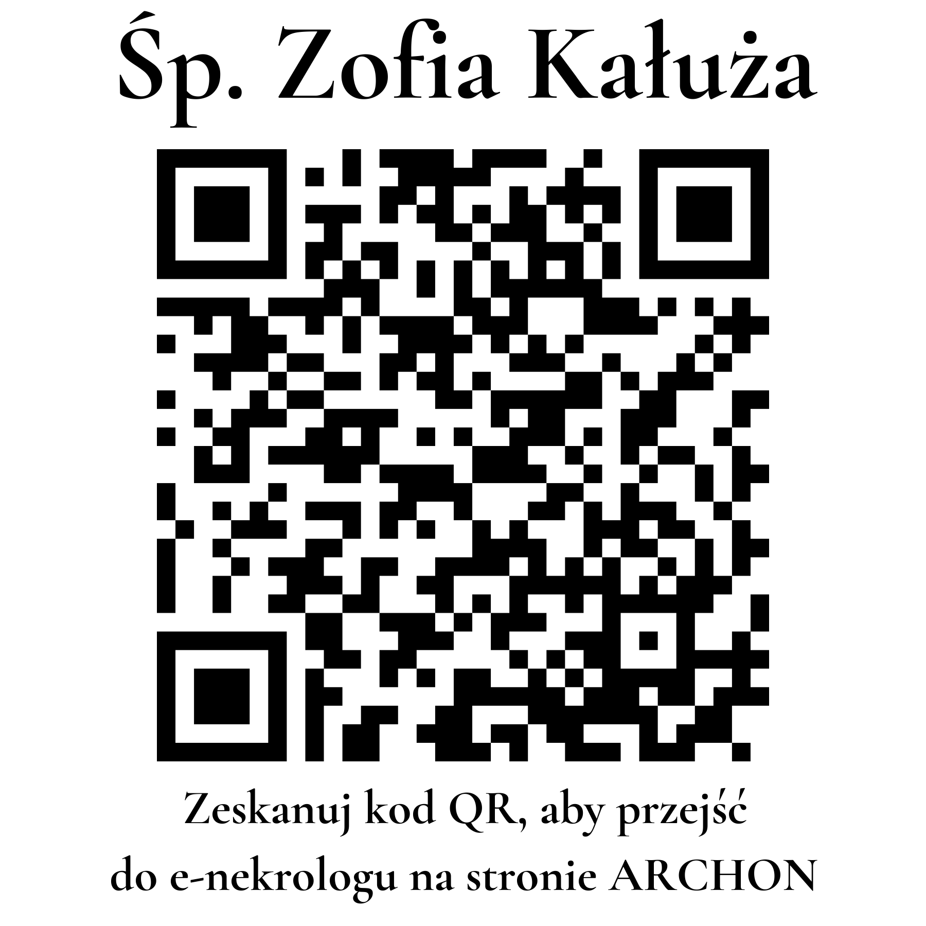 Kod QR do nekrologu Zofia Kałuża