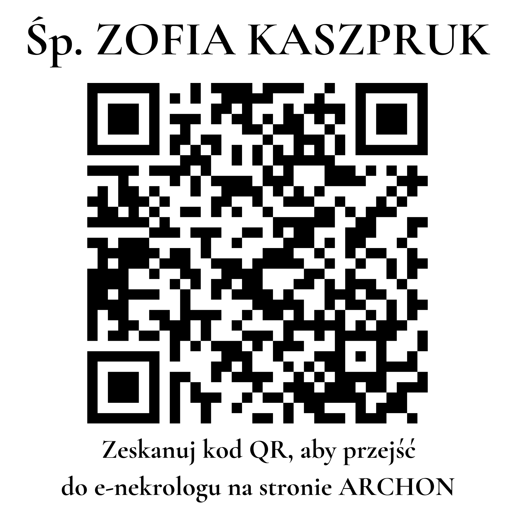 Kod QR do nekrologu ZOFIA KASZPRUK